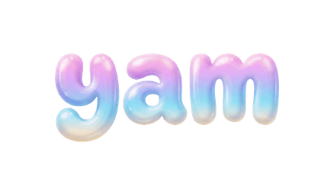 Yam branding — glossy pastel word graphic